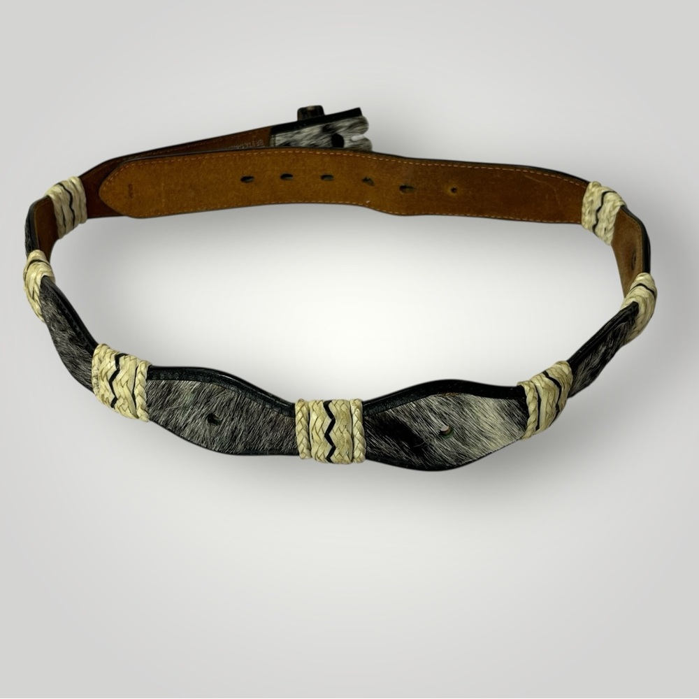 Ranger Belt Company Black & White Calf Hair On Leather Belt Size 32-34 NO BUCKLE